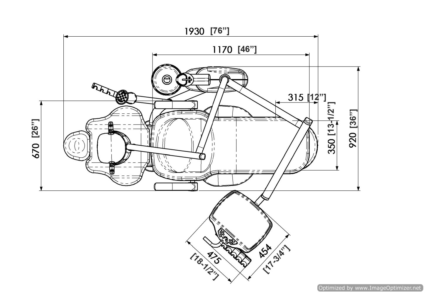 dental chair dimensions in feet