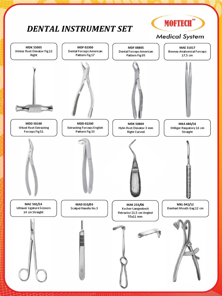 dental instruments with names and pictures